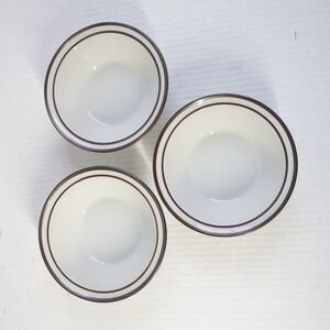 Noritake Primastone Stoneware Bowls Set of 3 Brown Banded Off White Japan 6.5"